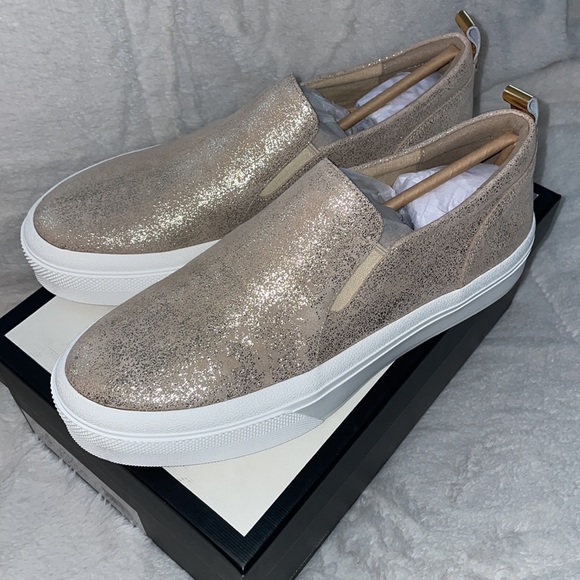 NWT J/SLIDES GIA Light Gold Metallic Suede Sneaker - Picture 7 of 14